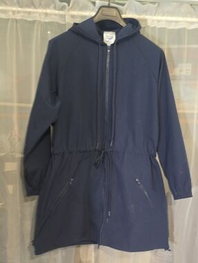 Vintage Beautiful Navy Drawstring Packable Jacket Made In Canada As Is